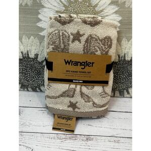 Wrangler 2PC Hand Towel Set Tan Cream Cowboy Boot Western Star Quick Dry NEW